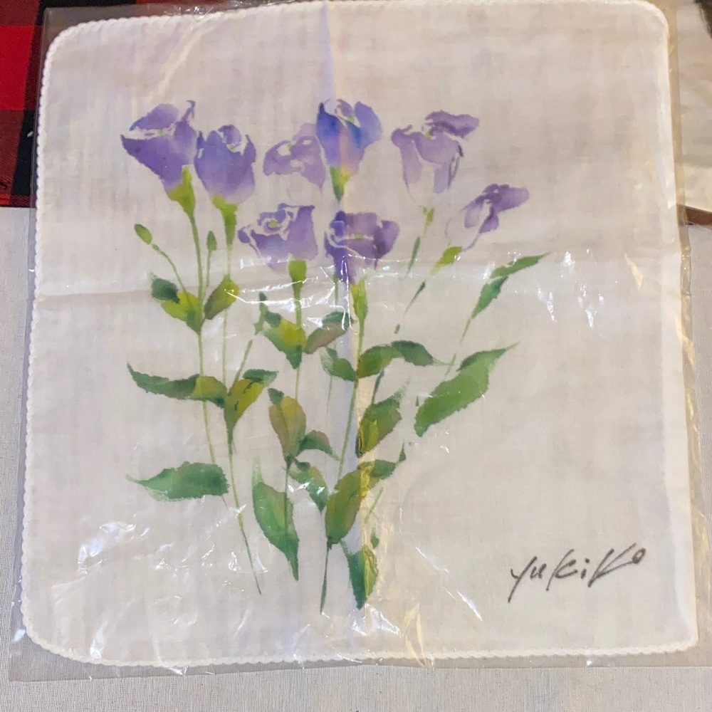 Rare! vintage Signed Yukiko Hanai floral handkerchief